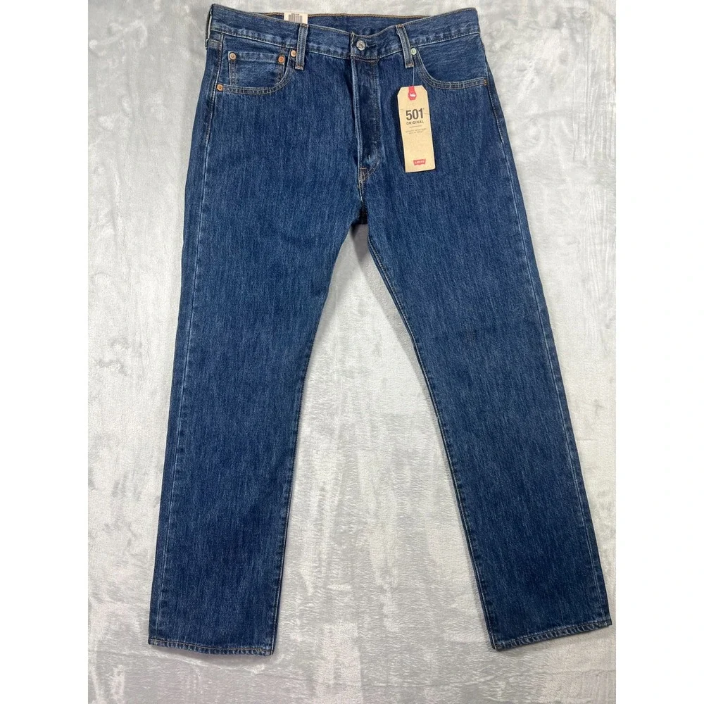 NWT Levis 501 Original Button Fly Jeans 36x32 Dark Wash Style Classic Straight